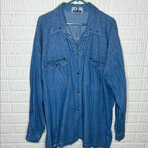 Vintage Club Z Denim Embellished Blue Denim Shirt
